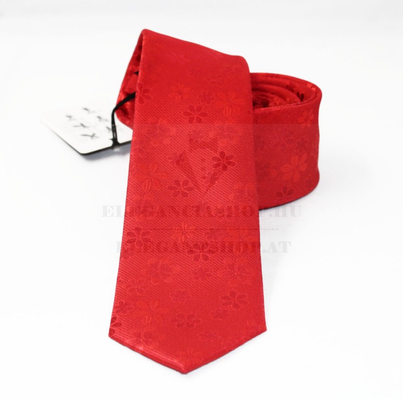                    NM slim szövött nyakkendő - Piros virágos Mintás nyakkendők